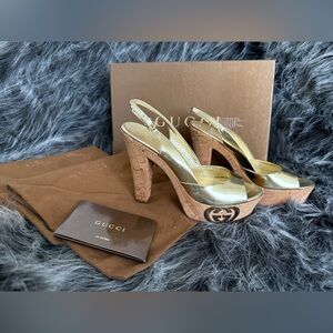 GUCCI GOLD PLATFORM SANDALS